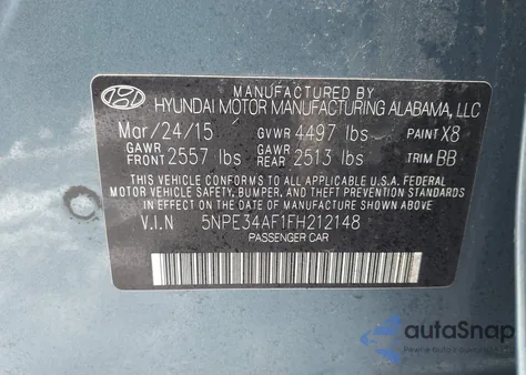 2015 Hyundai Sonata Sport из США, поврежденный, VIN 5NPE34AF1FH212148